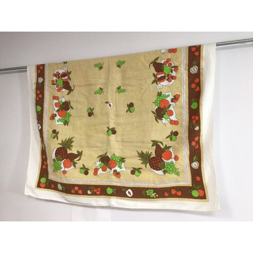 Vintage Linen Tablecloth Rectangle Mid Century Fruits 49 X 64